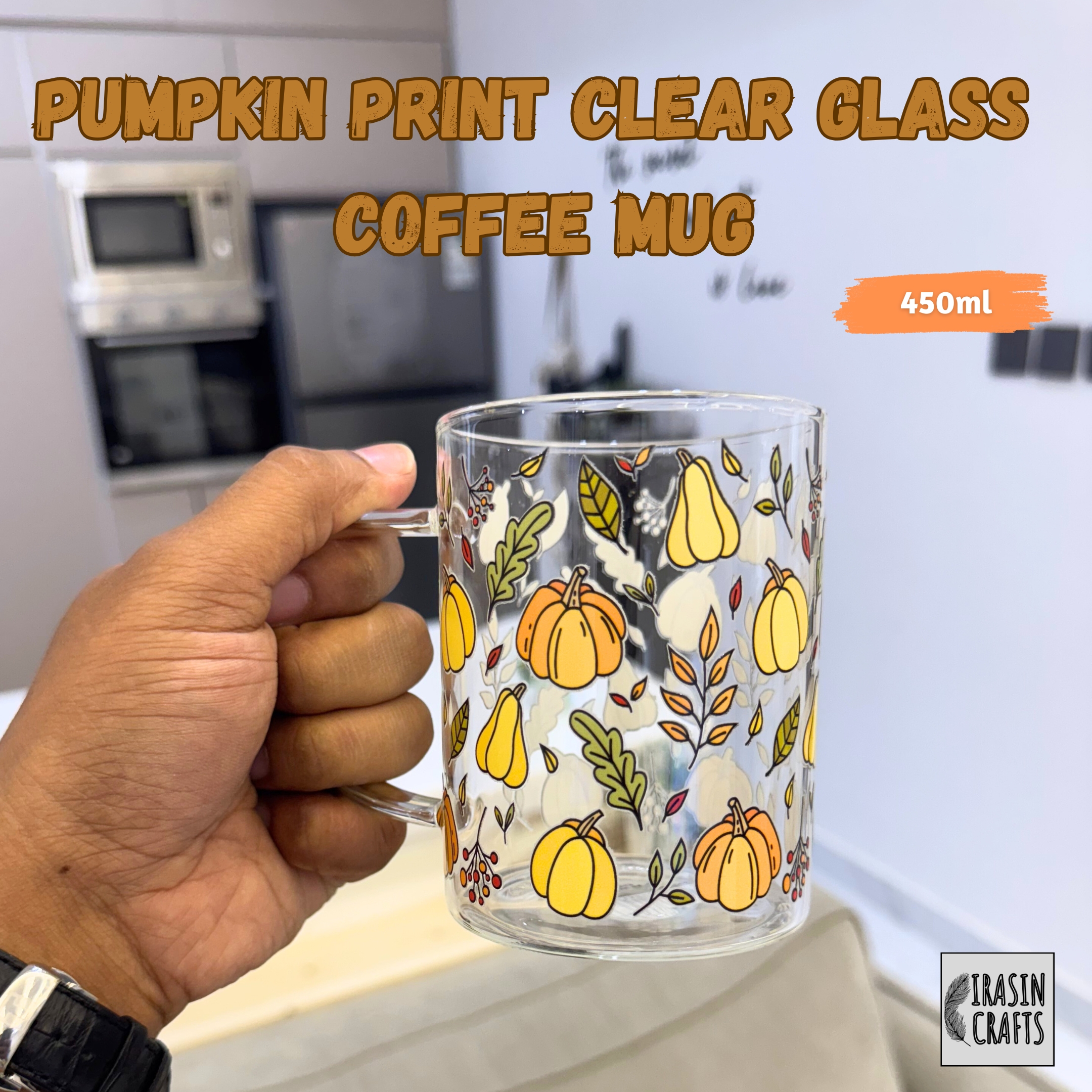 Pumpkin Design Glass Coffee Mug